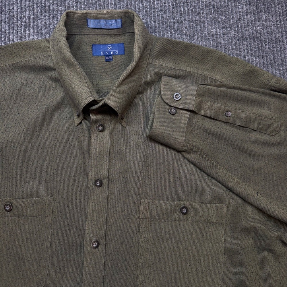 Enro English Twill Button Down Shirt Mens 2XL‎ Olive Green Long Sleeve
